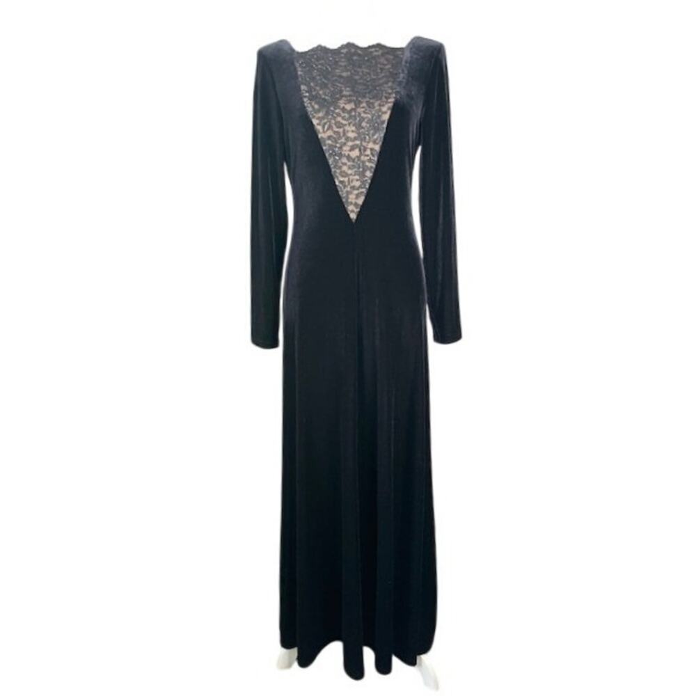 Vintage Johnny's Doll Evenings Black Velvet Gown 80s Goth Glam Retro Maxi Dress